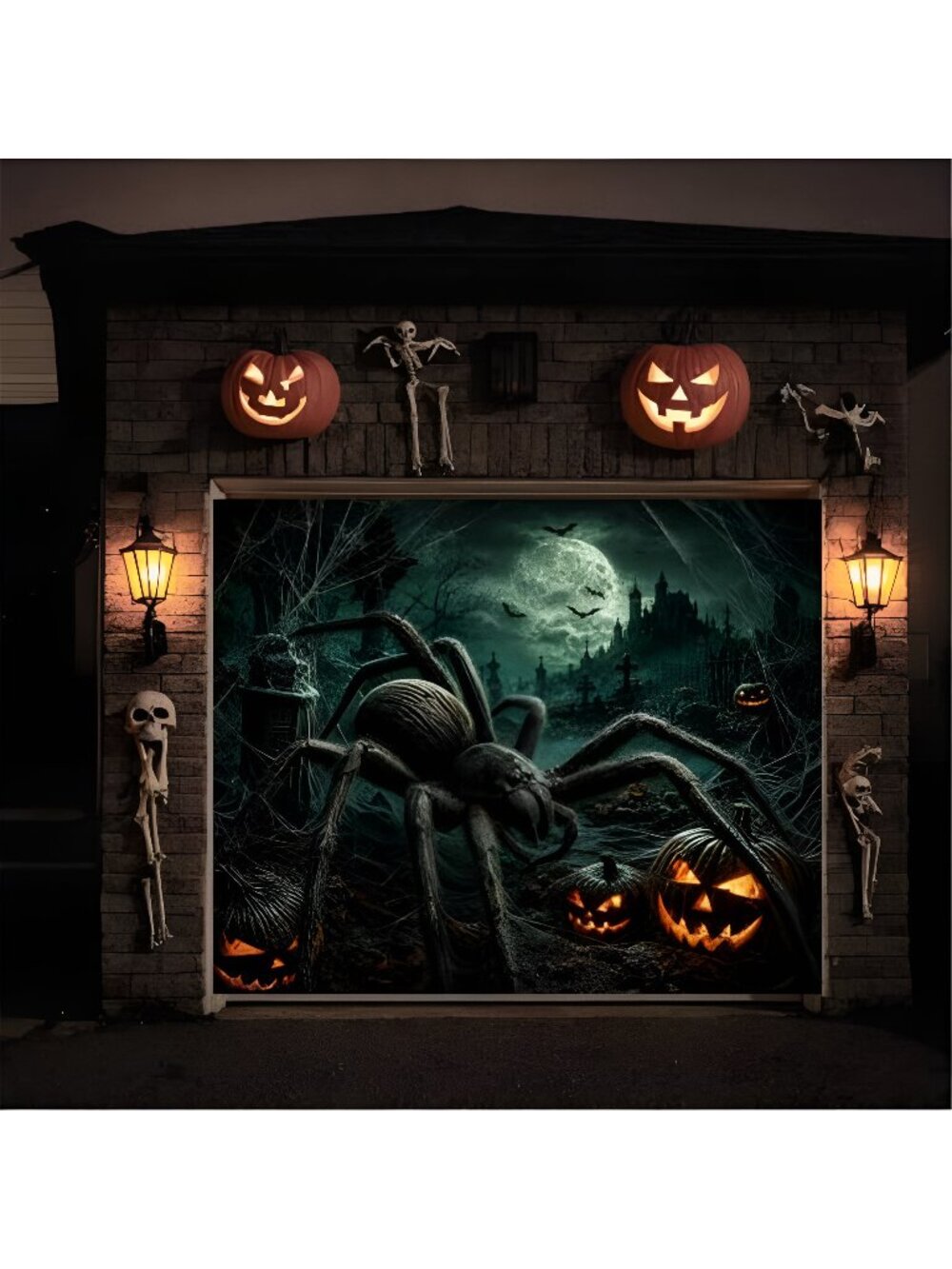 Halloween Garage Door Cover Decorations 8x7 Ft, Spooky Giant Spider Pumpkin